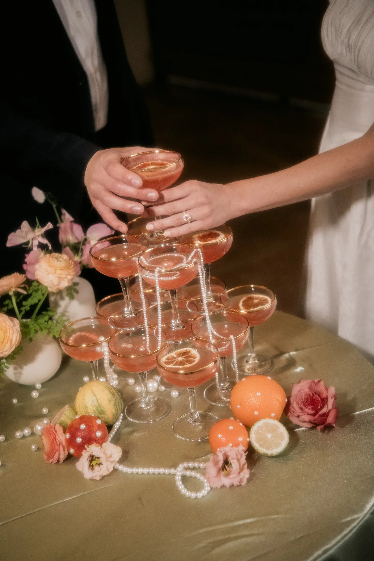 Champagne tower and wedding details